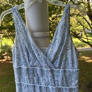 Loft size 10P perfect cotton sundress. Light blue and white pattern. V-neck